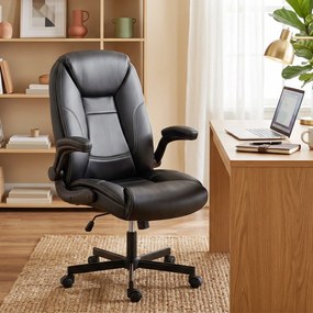 Cadeira de escritório ergonómica, com braços rebatíveis, altura ajustável, função de balanço, preta