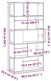 Estante com 5 prateleiras derivados de madeira cinzento cimento