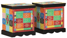 Mesa de cabeceira 2 pcs multicor madeira de mangueira maciça