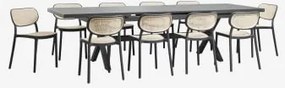 Conjunto De Mesa Retangular Extensível 240-300x100 Cm Em Alumínio Karena E 10 Cadeiras De Jantar Empilháveis Em Polipropileno Om Cinza Grafito - Sklum