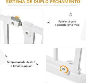 Barreira de Segurança para Cães Extensível para Escadas e Portas 75-115cm com 2 Extensões e 10-20cm Montagem a Pressão Aço Altura 76cm Branco