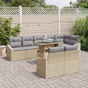 Conjunto de Sofás de Jardim de 9 Peças com Almofadas Bege Rattan Polip