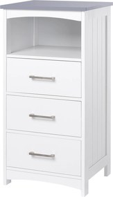 Móvel de casa de banho com pés 40 x 33 x 80 cm, móvel de arrumação com 3 gavetas e 1 compartimento aberto, branco