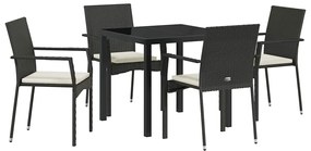Conjunto de Jantar de Jardim 5 pcs Preto 80 x 80 x 73 cm
