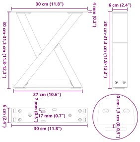 Pés para mesa de centro 2 peças antracite 30x(30-31,3) cm aço
