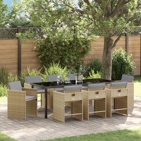 vidaXL Conjunto de Jantar de Jardim com Almofadas Bege Vime PE