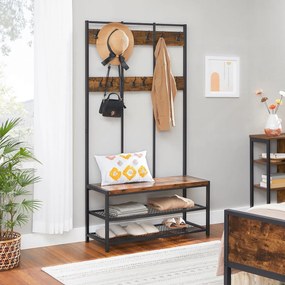 Cabide bengaleiro entrada e banco de sapatos de estilo industrial 100 x 40 x 184 cm Castanho Vintage-preto