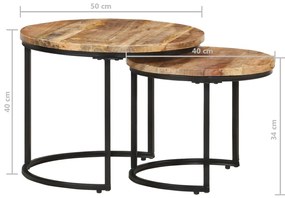 Mesas de encastrar 2 pcs madeira de mangueira áspera