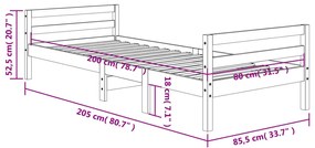 Cama sem colchão 80x200 cm pinho maciço castanho-mel