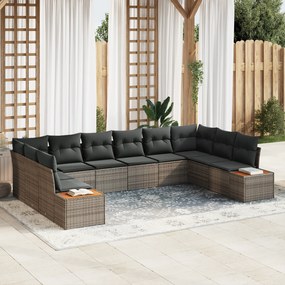 Conjunto de Sofá de Jardim vidaXL com Almofadas Cinzento de Rattan Poliéster Acácia