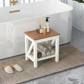 Banco de duche de 2 níveis com Estante à prova de água 43 x 32 x 47 cm Castanho e branco