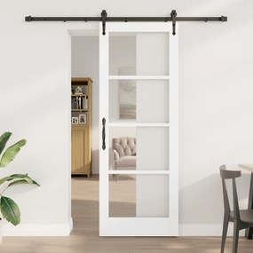 Porta Deslizante vidaXL com Conjunto de Ferragens Branca 78x211 cm Madeira Maciça de Pinus