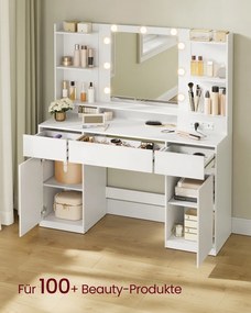 Toucador Kailyn com espelho e iluminação LED 40 x 107 x 144 cm Branco 