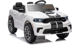 Carro elétrico para Crianças 2 a 5 anos, 12V Dodge Durango Rodas de espuma EVA, assento Couro ecológico e Comando Branco