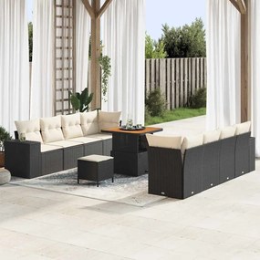 Conjunto de sofá de jardim com 11 peças com almofadas preto vime PE acácia