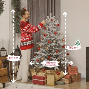 Árvore de Natal Artificial 150 cm com neve com 828 Ramos Base Dobrável e Fácil de Montar Verde