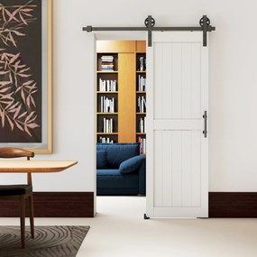 Porta de Correr Celeiro com Ferragens Porta Corredera de Interior com Puxador Rolo e Guia de Chão 71,5x213,4 cm Branco