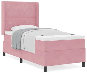 Cama Box Spring vidaXL com Colchão Rosa 90x190 cm Veludo