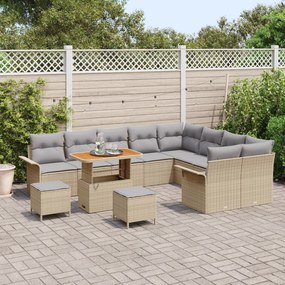 Conjunto de Sofá de Jardim de 12 Peças com Almofadas Bege Vime Acácia,