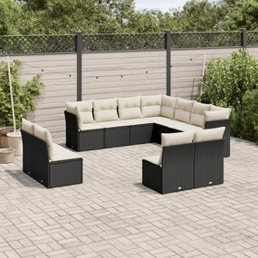 11 pcs conjunto sofás de jardim c/ almofadões vime PE preto
