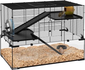 PawHut Gaiola para hamster gaiola para roedores 3 níveis com roda rampas casinha bebedouro comedouro 76,5L x 48,5l x 54,5H cm preto | Aosom Portugal