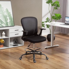 Cadeira de escritório 59 x 62 x 99-119 cm ergonómica com apoio para os pés ajustável e braços rebatíveis, altura regulável, preta