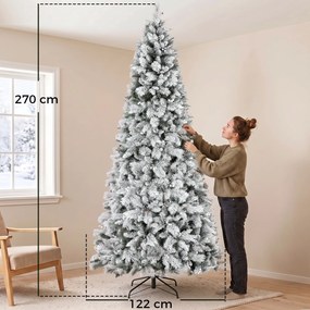 Árvore de Natal Artificial 270 cm com 1507 Ramos Base Metálica Dobrável e Montagem Rápida Branca