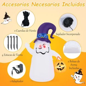 Fantasma com abóbora insuflável de Halloween 180 cm com chapéu de bruxa, espelho de luz infinita e 5 luzes LED Decoração de jardim