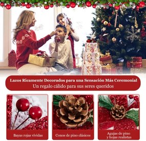 Conjunto de 3 caixas de presente de Natal alimentadas a pilhas com 60 luzes de fita vermelha com temporizador Decoração de Natal para interior e exter