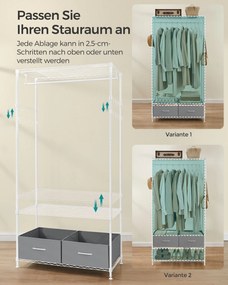 Guarda roupa aberto 40 x 90 x 180 cm com 2 gavetas em branco e cinzento