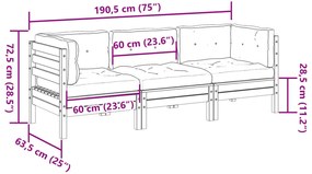 3 pcs conjunto sofás de jardim c/ almofadões pinho impregnado