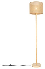 Smart vloerlamp hout met linnen kap naturel 32 cm incl. Wifi A60 - Mels