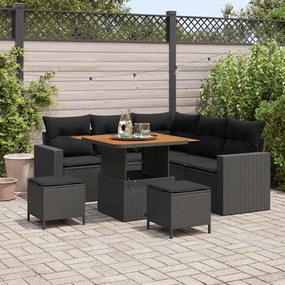 vidaXL Conjunto de sofá de jardim de 8 peças com almofadas da em rattan sintético preto