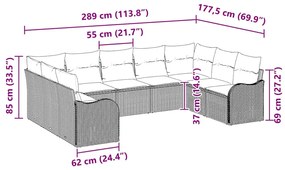 Conjunto de Sofá de Jardim com 9 Peças da e Almofadas de Rattan Sintét