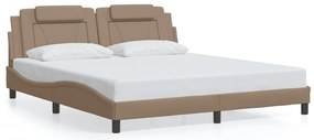 Estrutura cama c/ luzes LED 180x200 cm couro artif. cappuccino
