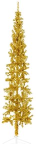 vidaXL Meia árvore de Natal fina com suporte 210 cm dourado