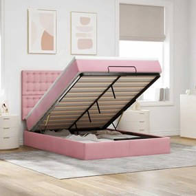 vidaXL Estrutura de cama otomana com colchões 140x190 cm veludo rosa