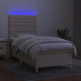 Cama box spring c/ colchão e LED 100x200 cm tecido cor creme