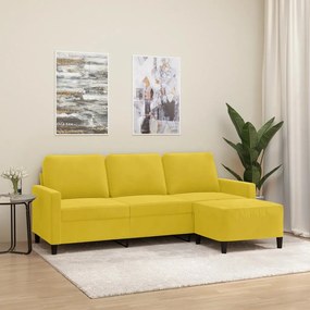 Sofá de 3 lugares com apoio de pés 180 cm veludo amarelo