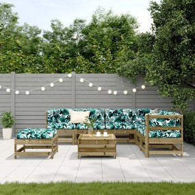 8 pcs conjunto lounge de jardim c/ almofadões pinho impregnado