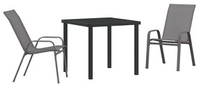 Conjunto de Jantar de Jardim 3 Peças Cinza em Textileno e Aço