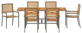 Conjunto de Jantar para Jardim vidaXL 7 Peças Cinza de Polirattan e Ac