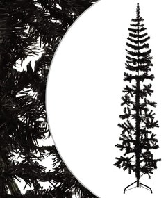 vidaXL Meia árvore de Natal fina com suporte 210 cm preto