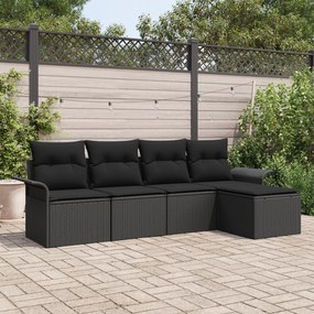 Conjunto de Sofá de Jardim Preto com Almofadas - 5 Peças de Rattan e P