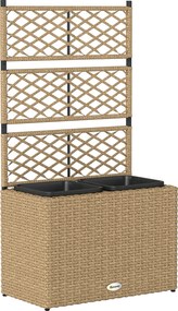 Outsunny Jardineira com Treliça 3 Vasos (22 L) Resina Trançada e Aço 57x30x107 cm Cor Areia | Aosom Portugal
