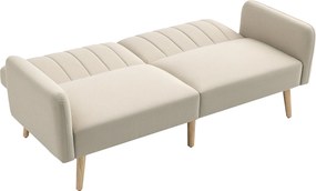 Sofá-cama de 2 lugares, design escandinavo, encosto reclinável em 3 posições, pés de madeira, tecido com efeito de linho bege