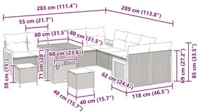 Conjunto de Sofá de Jardim vidaXL com 13 Peças e Almofadas Cinza Ratta