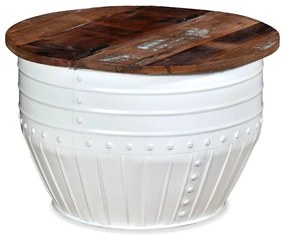 Mesa centro madeira reciclada maciça branca em forma de barril