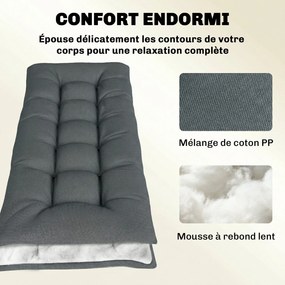 Almofada para espreguiçadeira (NÃO INCLUIDA) de praia em espuma viscoelástica com tiras, proteção UV 50+, 198 x 65 x 13 cm, cinzento escuro