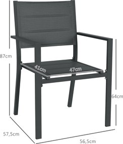 Conjunto de 4 cadeiras de jardim empilháveis em alumínio e textilene com braços, conjunto de 4 peças para exterior